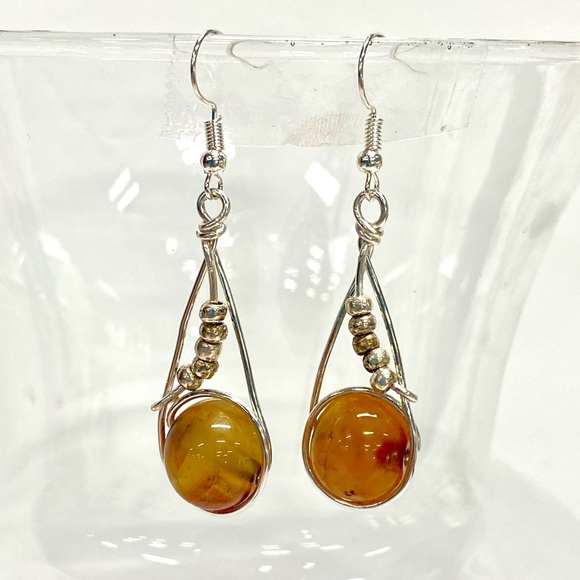 HANDMADE Genuine Carnelian & Sterling Silver Beads Hand Wrapped Dangle Earrings - Picture 10 of 10